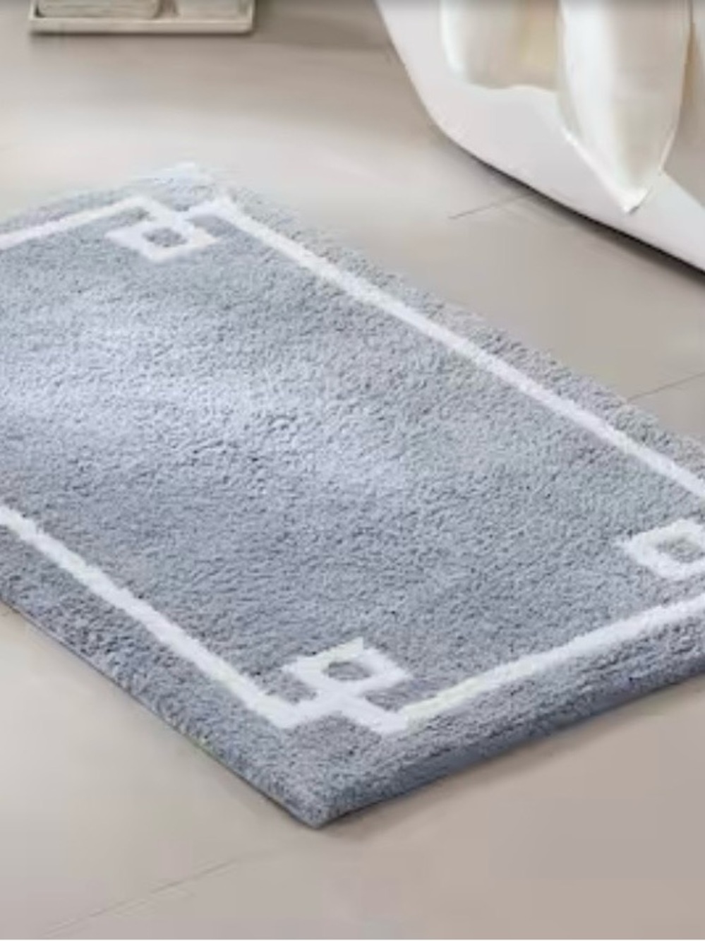 Madison Park Blue White Geometric Bath Rug 20x30 Cotton Plush Mat